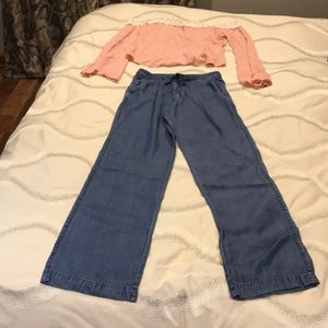 High waisted lightweight chambray pants